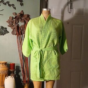 SPA Women's Green Waffle Knit Bathrobe